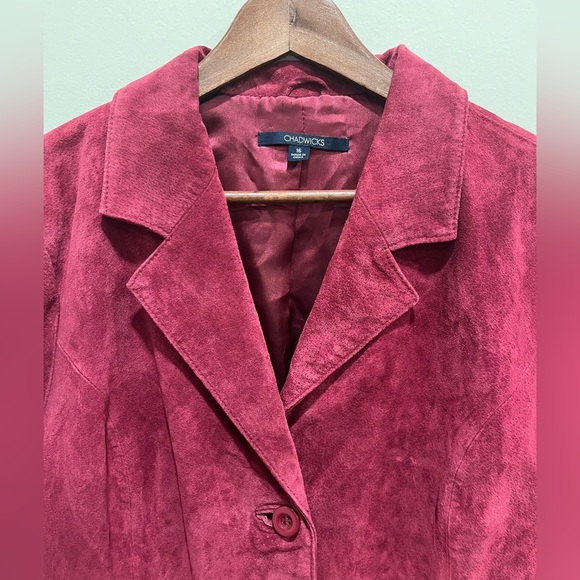 Chadwicks Y2K Suede Leather Blazer Jacket Button Front Wine Size 16 - Picture 2 of 12